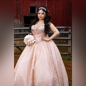 Morilee Madeline Gardner XV años  Dress Rose Gold Sz 14 w/ Corset